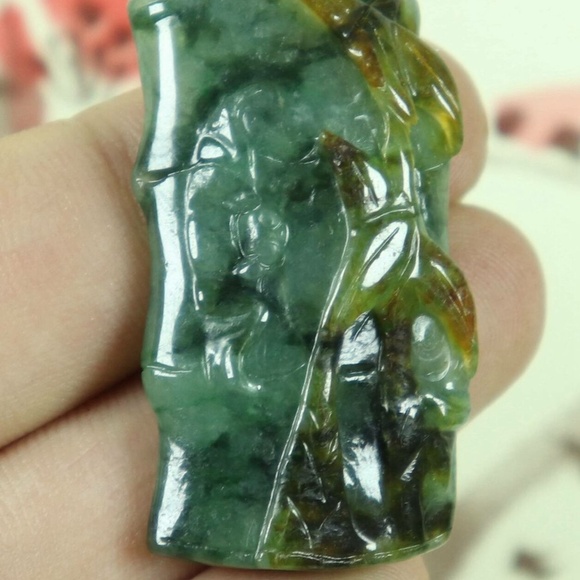 Certified Green 100% Natural A Jade jadeite Pendant Carved bamboo - Picture 3 of 6